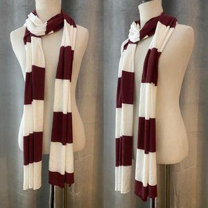 Alternative Apparel Striped Scarf, Burgundy and White Striped Cotton Scarf, NEW